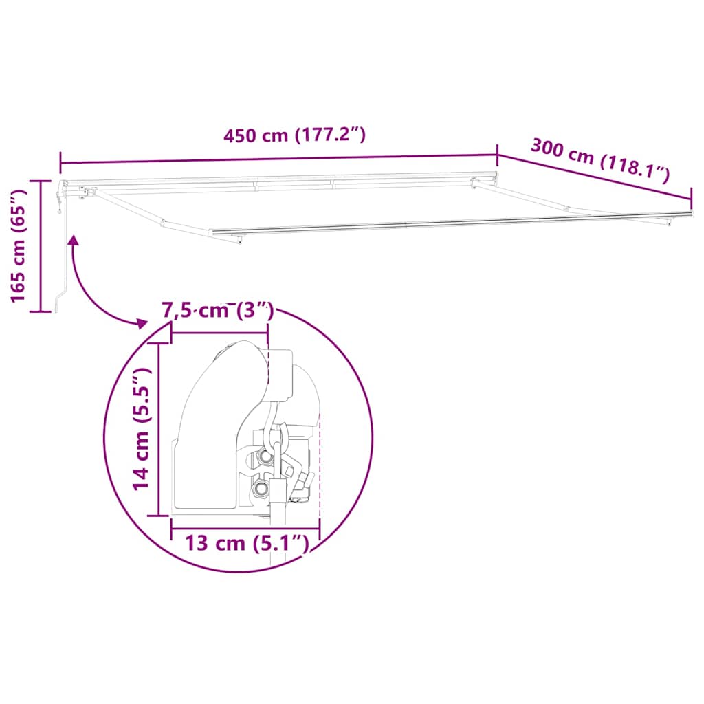 Markise Weiß 4,5 × 3 m Metall